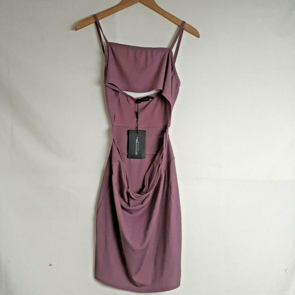 Pink MAUVE STRAPPY CUT OUT BODYCON DRESS Sz 12 - Picture 5 of 10